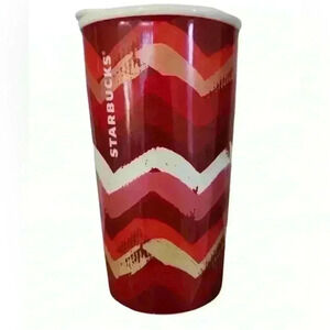 Starbucks 2014 ceramic travel mug chevron Valentine’s Day Red Pink 10oz